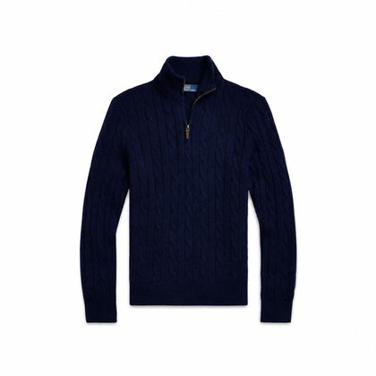 Ralph Lauren Kaschmir-Pullover Mit Zopfmuster Und Reißverschluss
