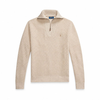 Ralph Lauren Waffelstrick Wolle-Baumwolle Pullover Mit Viertelreißverschluss