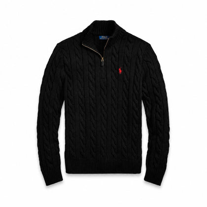 Ralph Lauren Chunky Cable-Knit Baumwoll-Pullover Mit Viertel-Reißverschluss