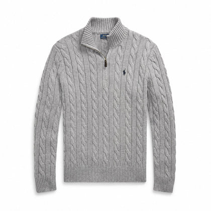 Ralph Lauren Chunky Cable-Knit Baumwoll-Pullover Mit Viertel-Reißverschluss