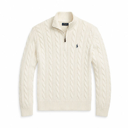 Ralph Lauren Chunky Cable-Knit Baumwoll-Pullover Mit Viertel-Reißverschluss